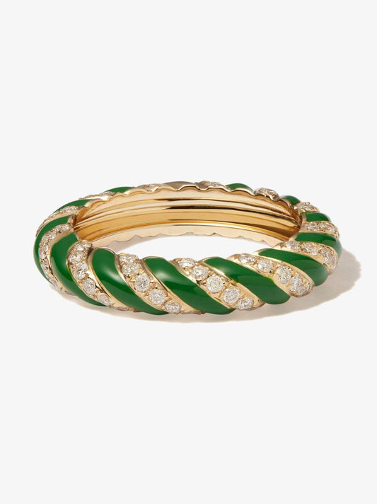 9k Yellow Gold Striped Enamel Diamond Ring