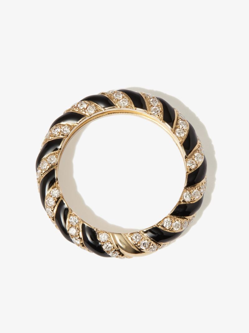 9k Yellow Gold Striped Enamel Diamond Ring