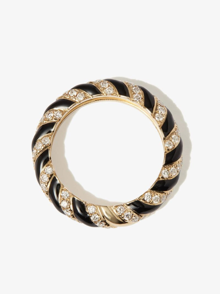 9k Yellow Gold Striped Enamel Diamond Ring