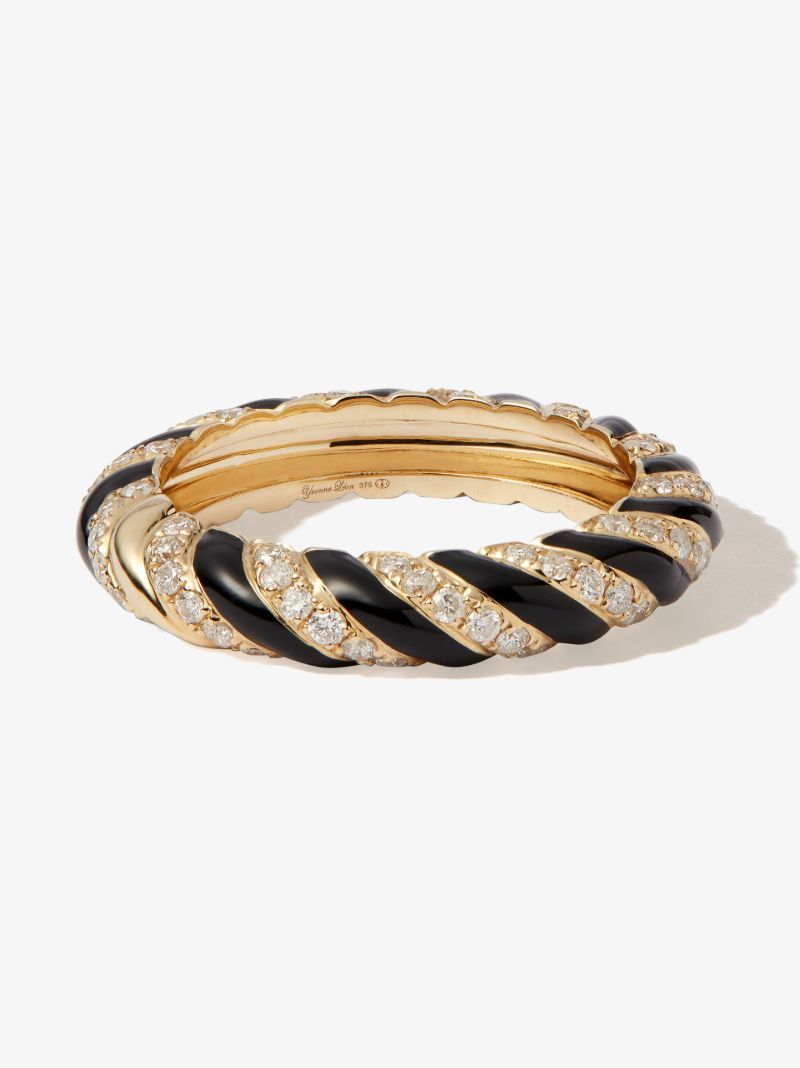 9k Yellow Gold Striped Enamel Diamond Ring