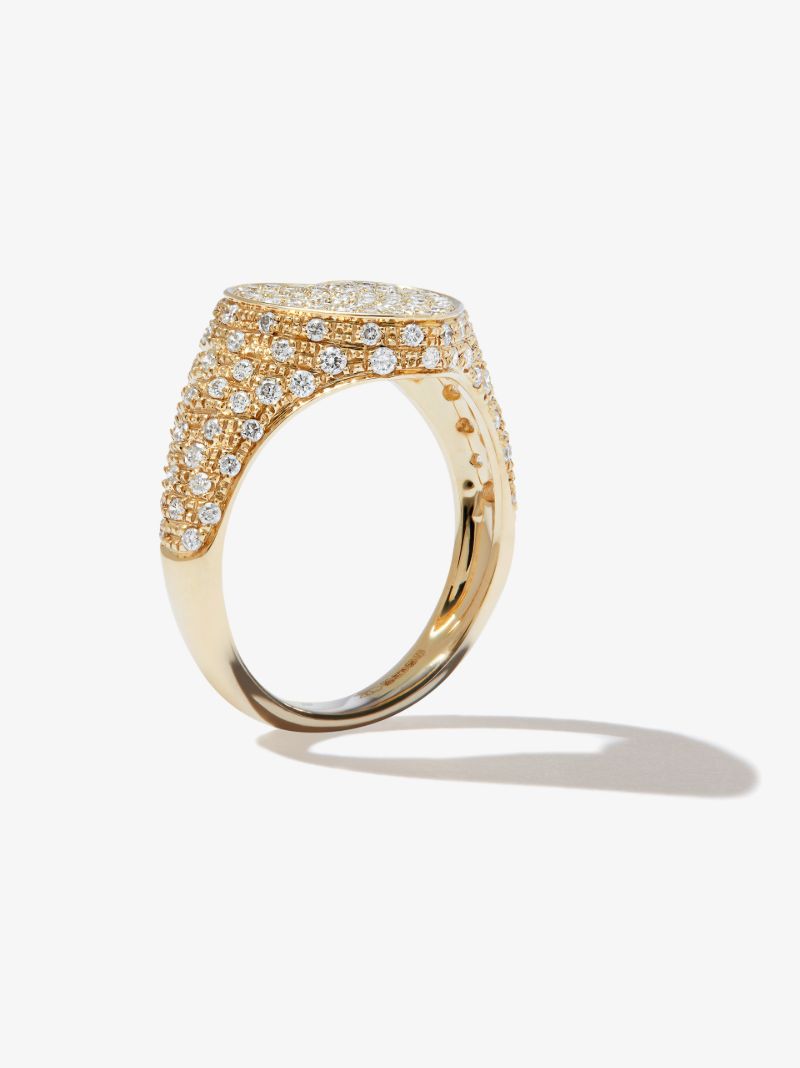 9k Yellow Gold Heart Diamond Mini Signet Ring