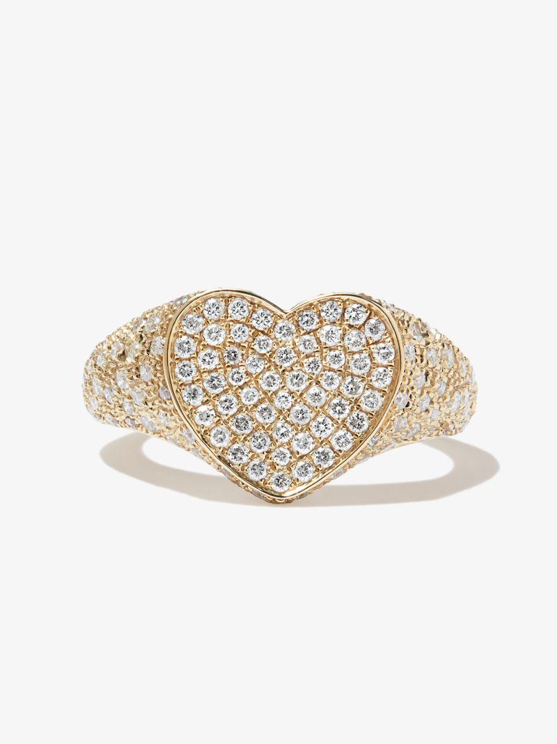 9k Yellow Gold Heart Diamond Mini Signet Ring