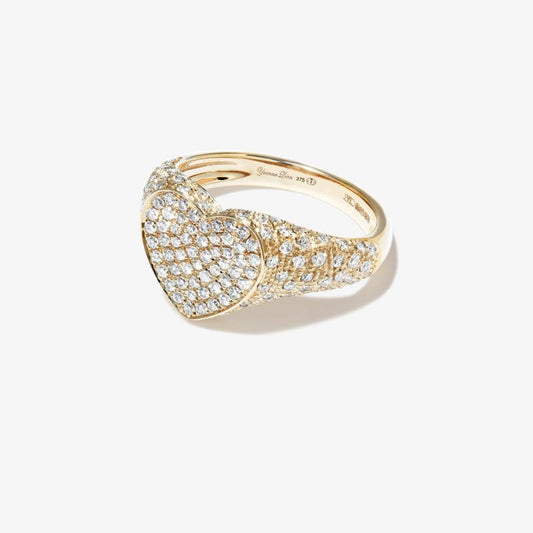 9k Yellow Gold Heart Diamond Mini Signet Ring