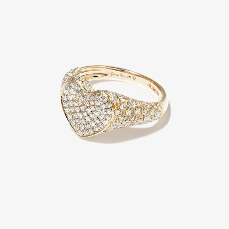 9k Yellow Gold Heart Diamond Mini Signet Ring