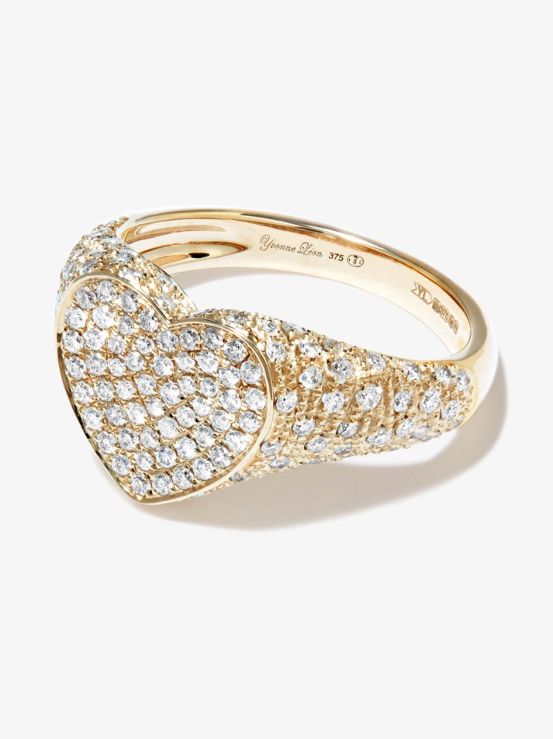 9k Yellow Gold Heart Diamond Mini Signet Ring