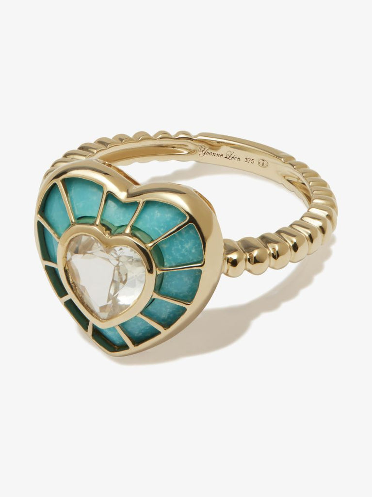 9k Yellow Gold Topaz and Turquoise Heart Ring