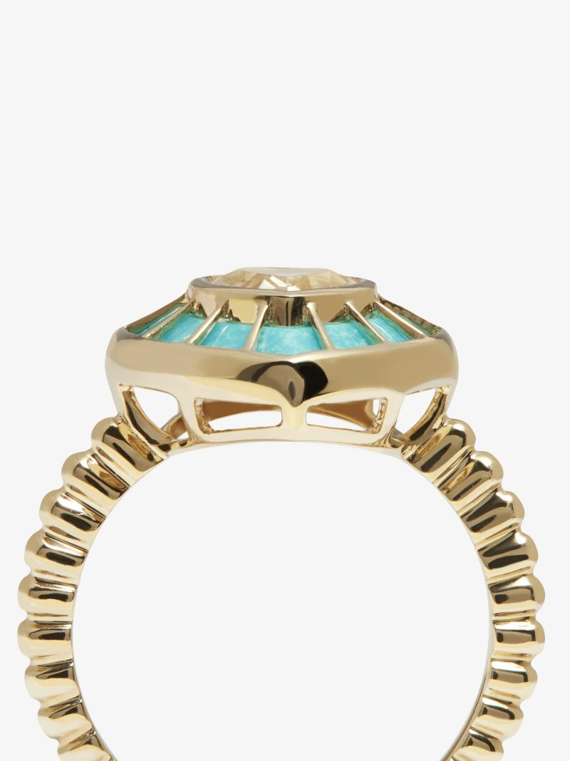 9k Yellow Gold Topaz and Turquoise Heart Ring