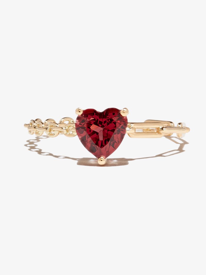 18k Yellow Gold Rhodolite Heart Chain Ring