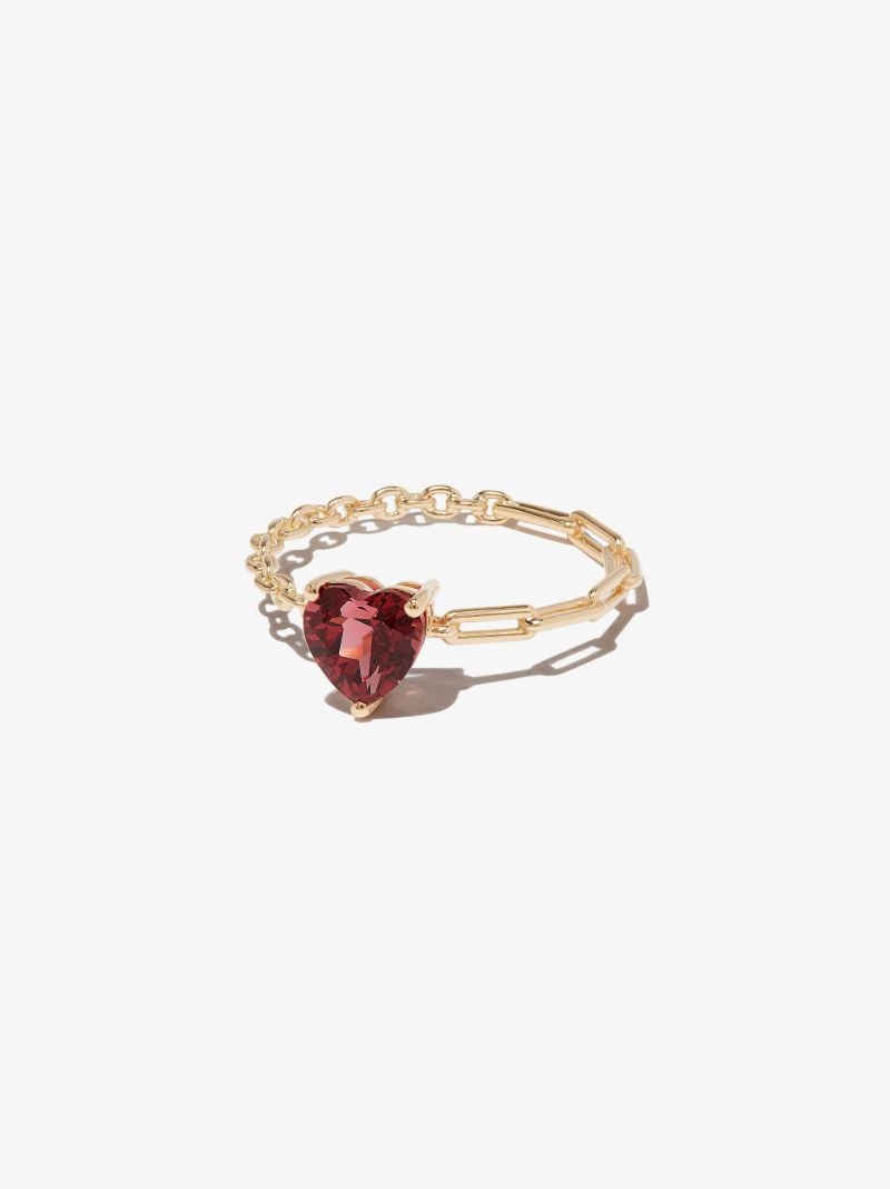 18k Yellow Gold Rhodolite Heart Chain Ring