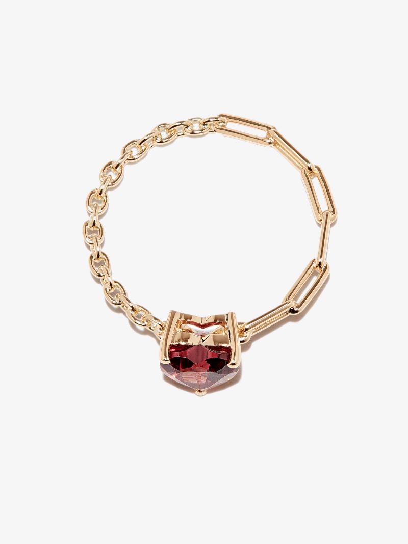 18k Yellow Gold Rhodolite Heart Chain Ring