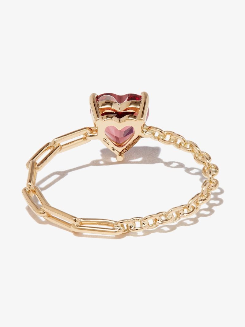18k Yellow Gold Rhodolite Heart Chain Ring