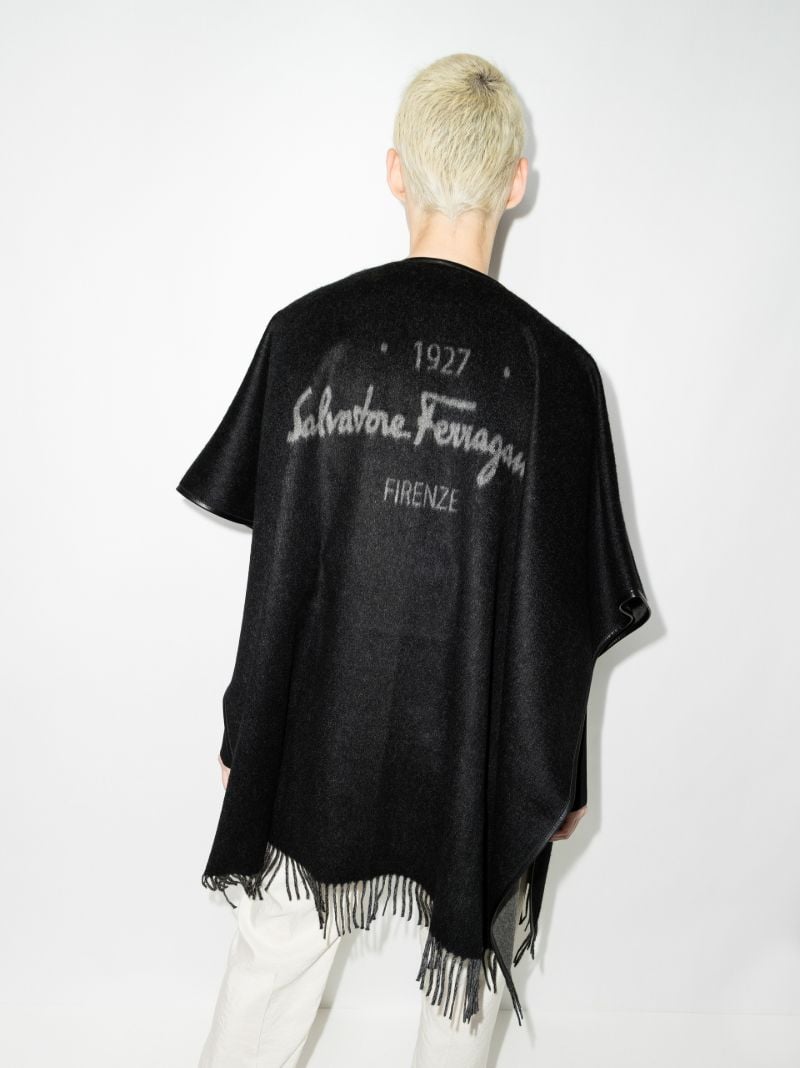 Leather Trim Fringed Cape
