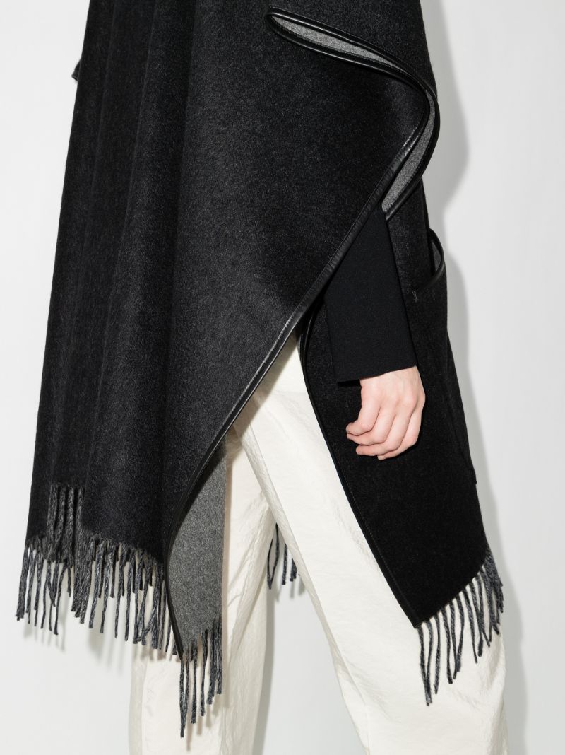 Leather Trim Fringed Cape