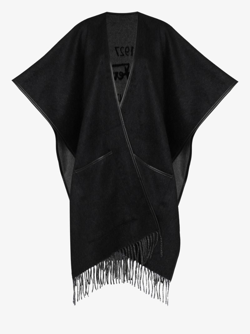Leather Trim Fringed Cape