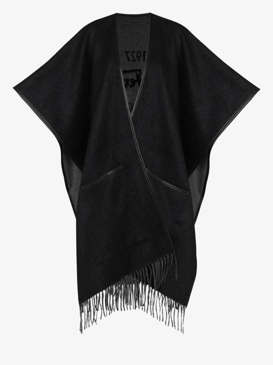 Leather Trim Fringed Cape
