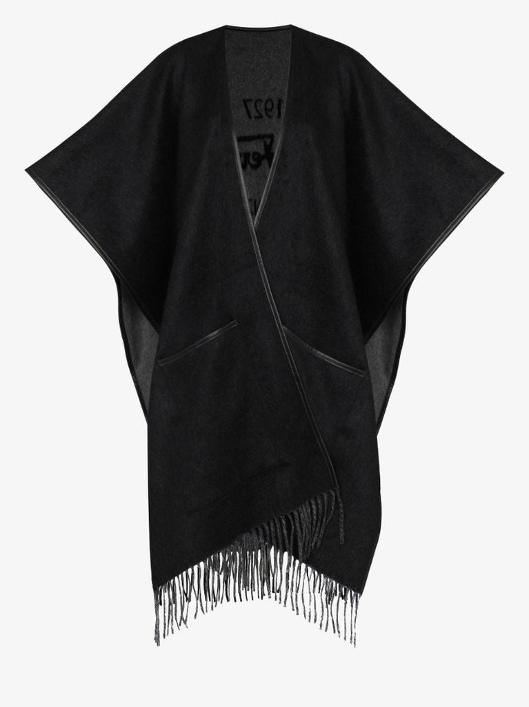 Leather Trim Fringed Cape