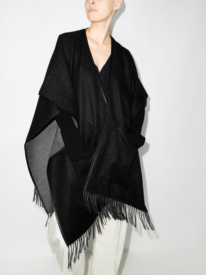 Leather Trim Fringed Cape