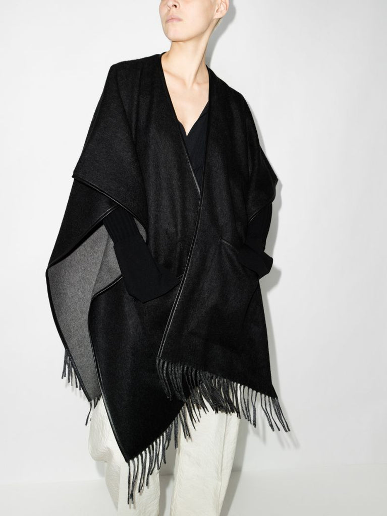 Leather Trim Fringed Cape