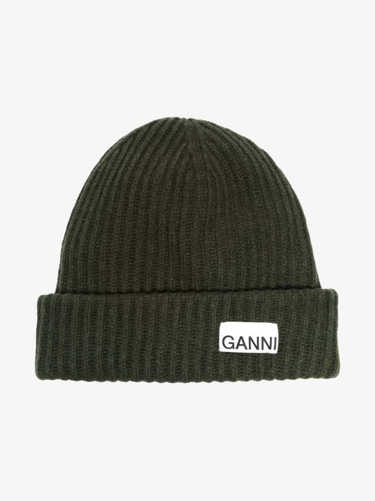 Dark Green Ribbed Beanie Hat