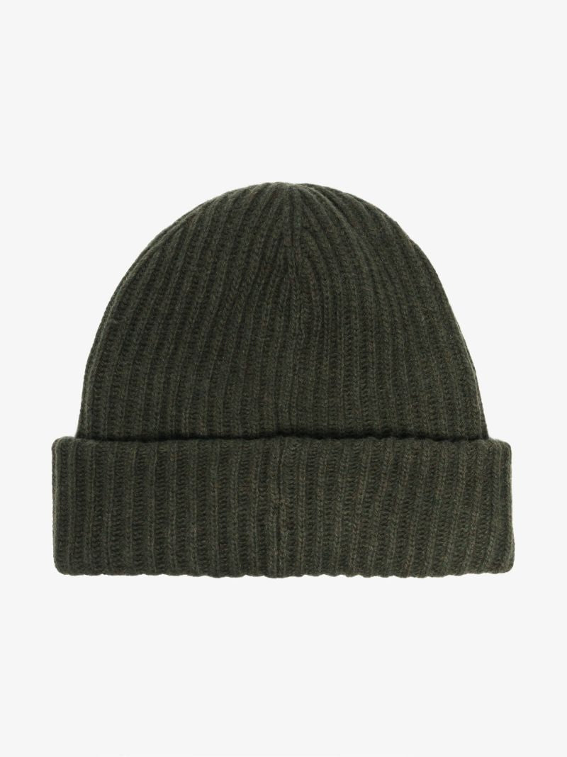 Dark Green Ribbed Beanie Hat
