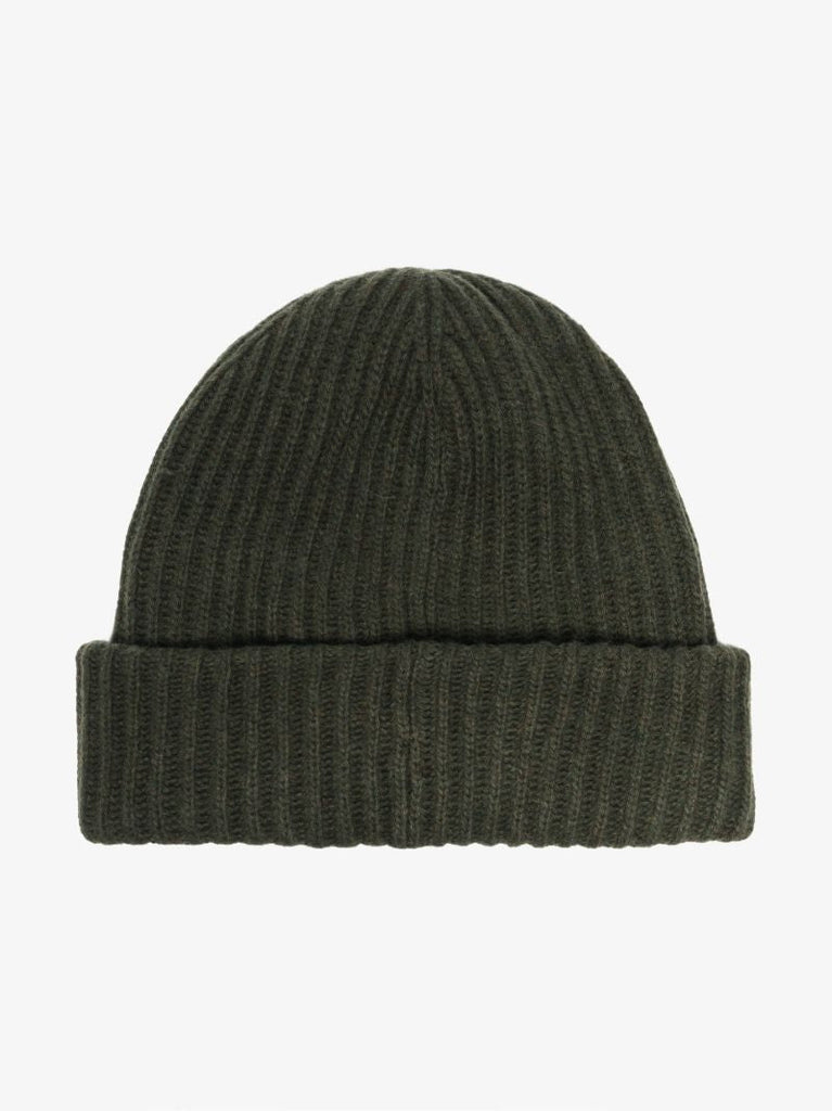 Dark Green Ribbed Beanie Hat