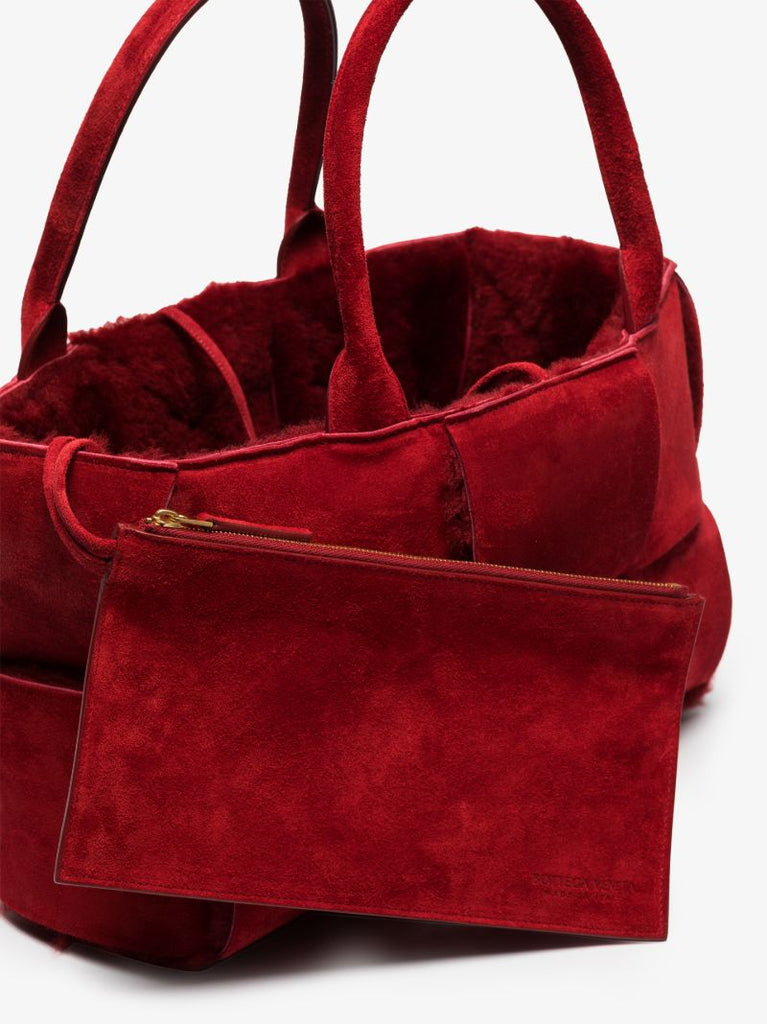 Red Arco Medium Shearling Tote Bag