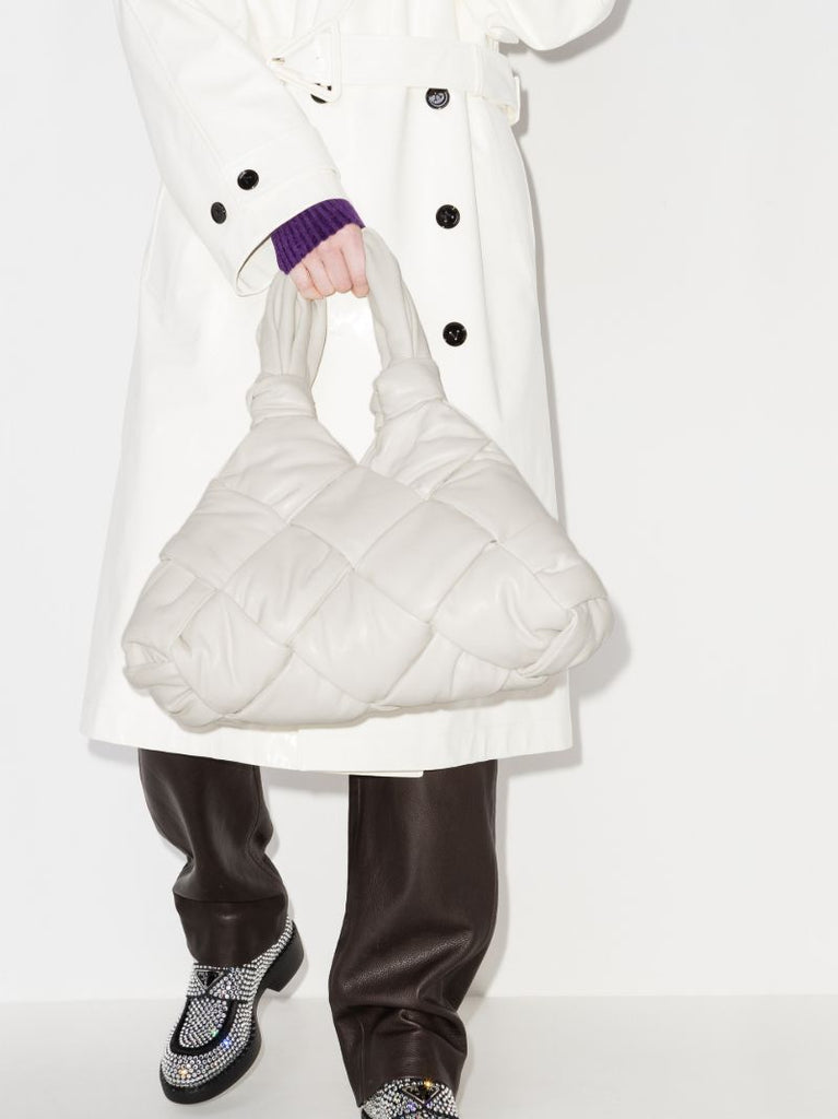 White Padded Lock Small Leather Shoulder Bag