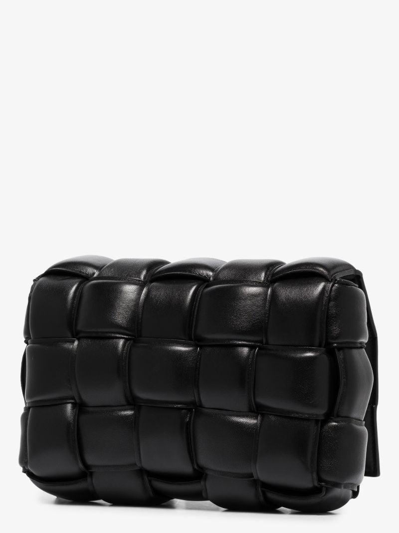 Black Padded Cassette Leather Shoulder Bag