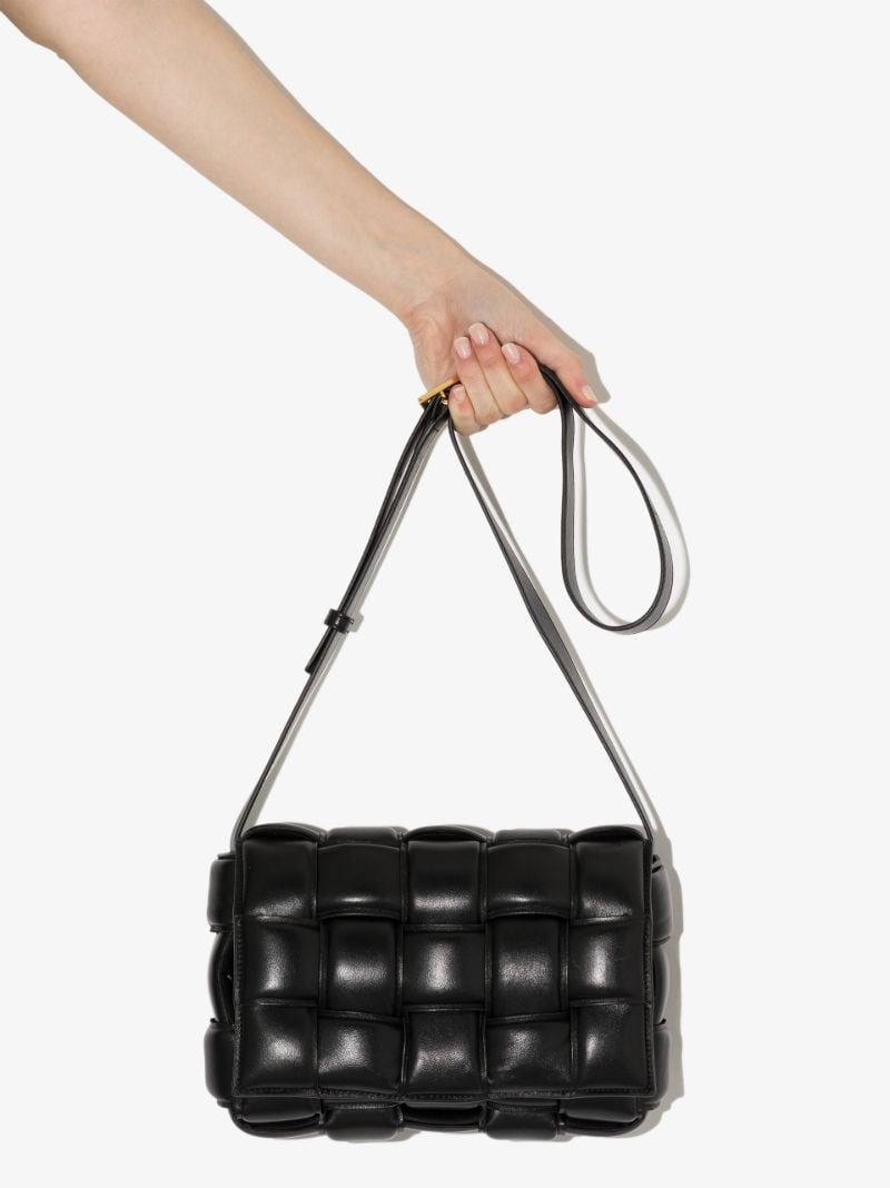 Black Padded Cassette Leather Shoulder Bag