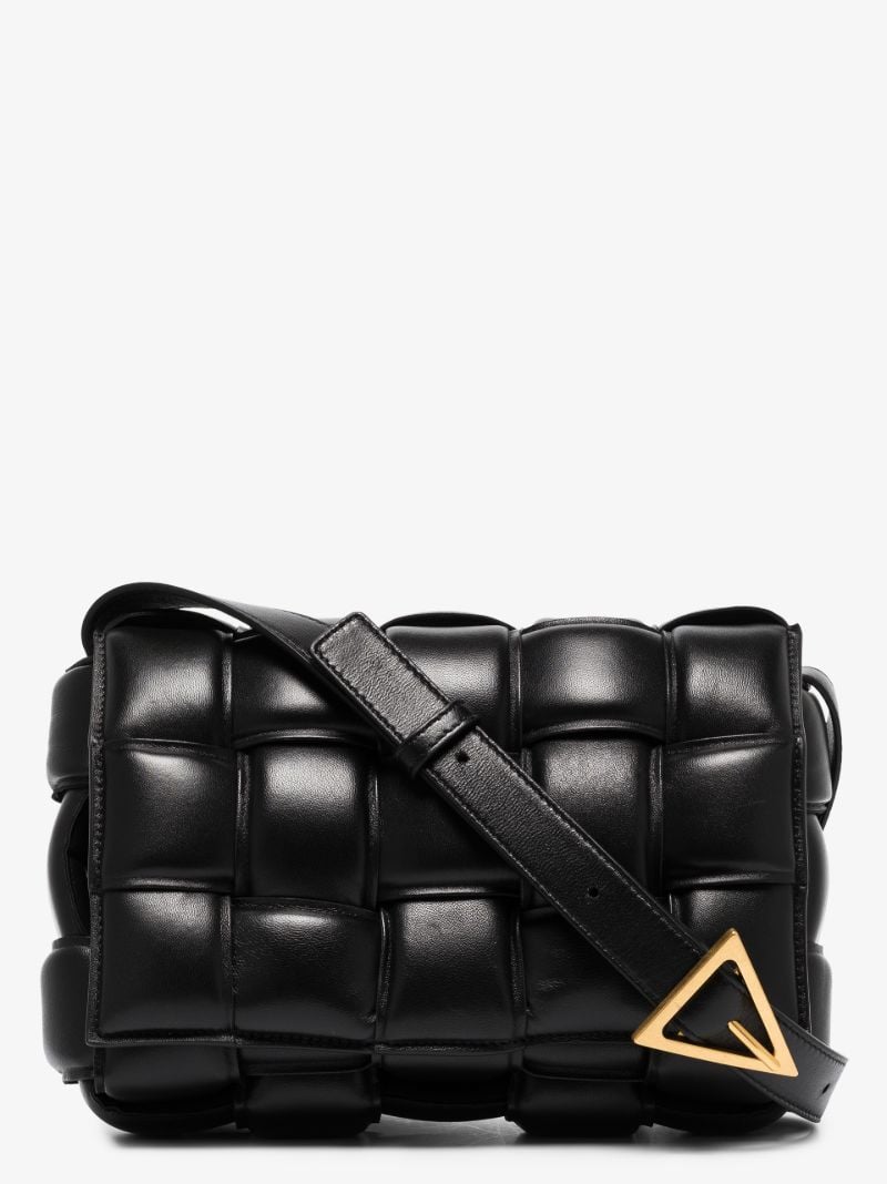 Black Padded Cassette Leather Shoulder Bag