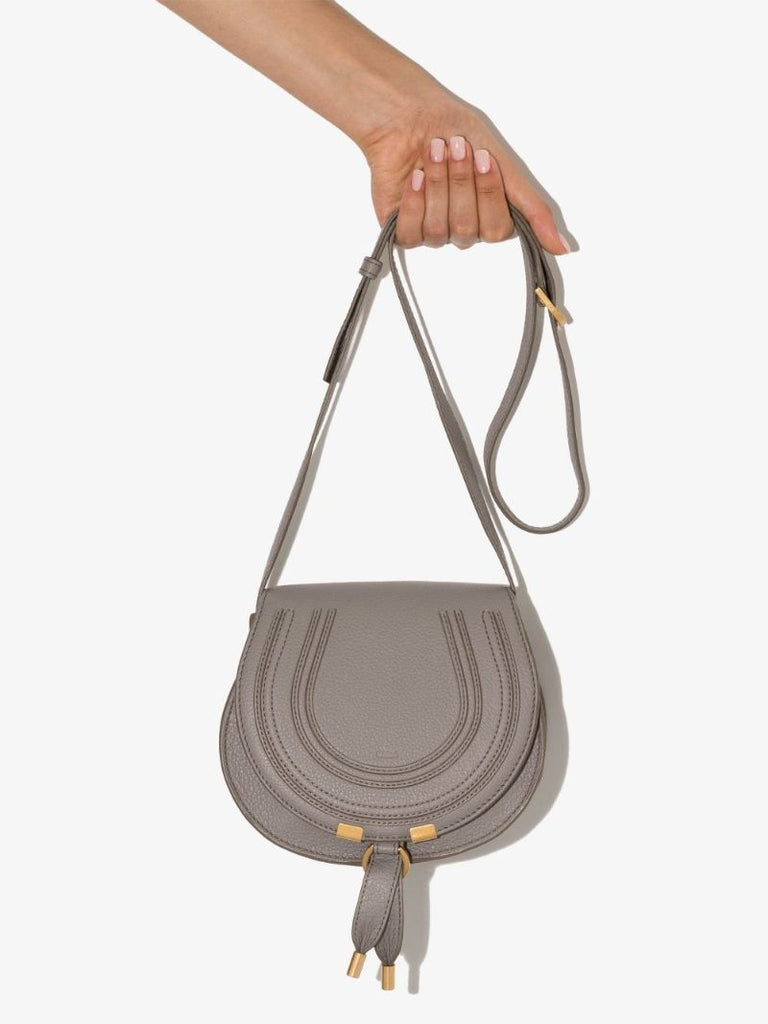 Grey Marcie Mini Leather Saddle Bag