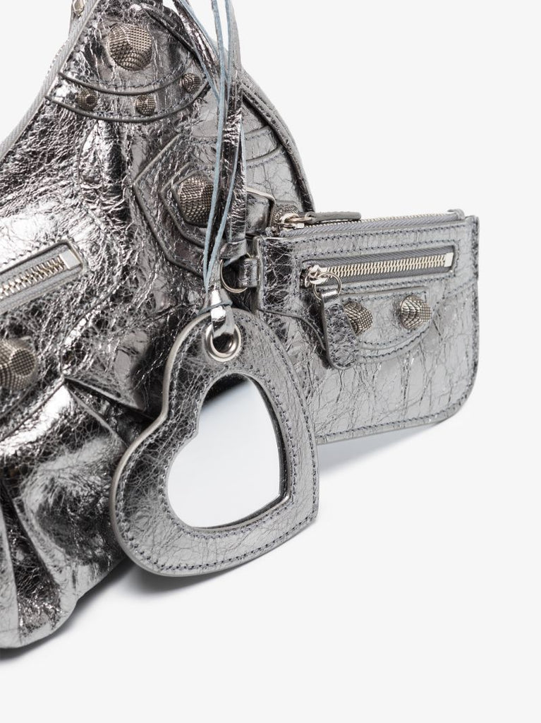 Silver Le Cagole Small Leather Shoulder Bag