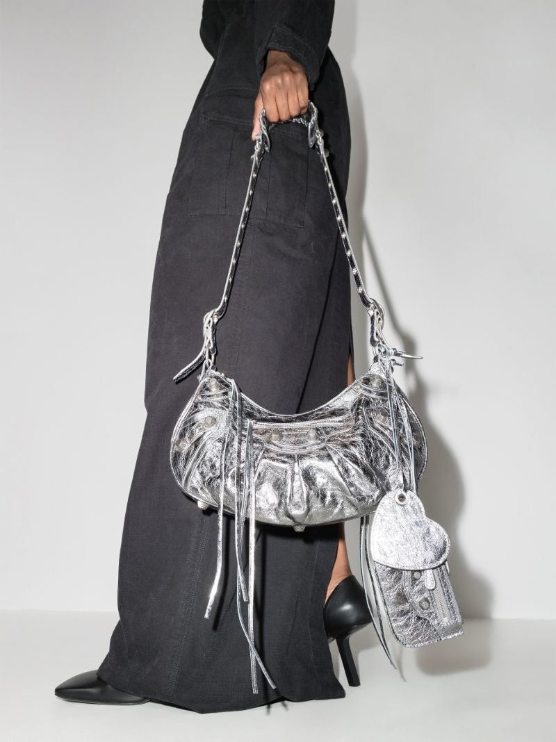 Silver Le Cagole Small Leather Shoulder Bag