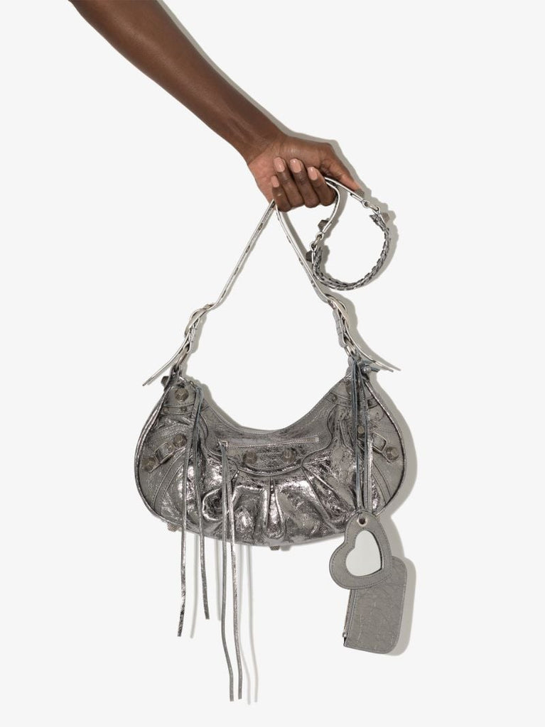 Silver Le Cagole Small Leather Shoulder Bag