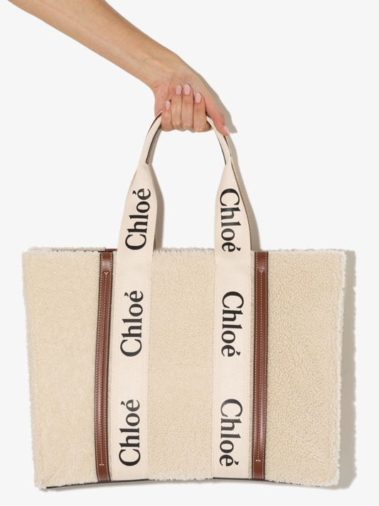 Neutral Woody Shearling Tote Bag