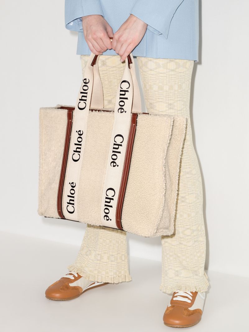 Neutral Woody Shearling Tote Bag
