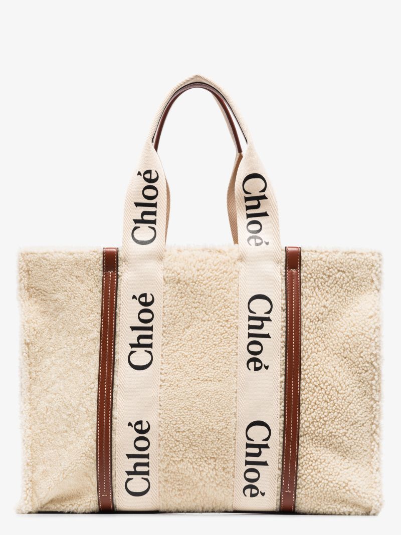 Neutral Woody Shearling Tote Bag