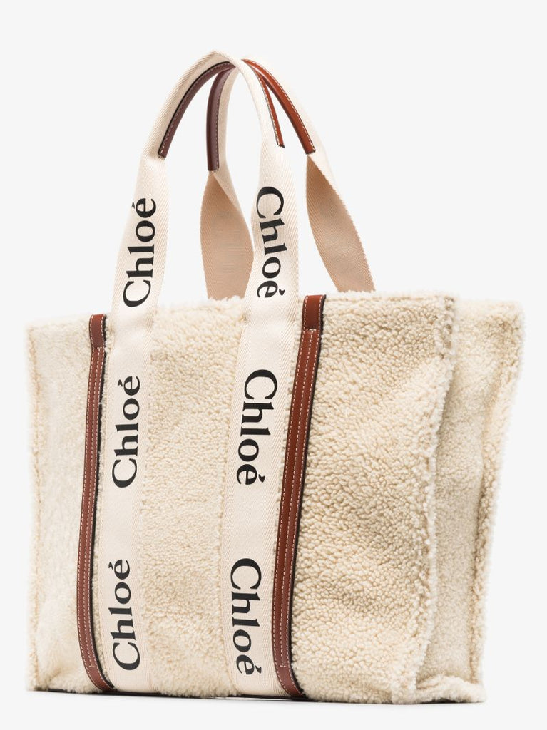 Neutral Woody Shearling Tote Bag