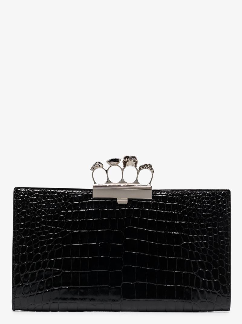 Black Skull Ring Leather Clutch Bag