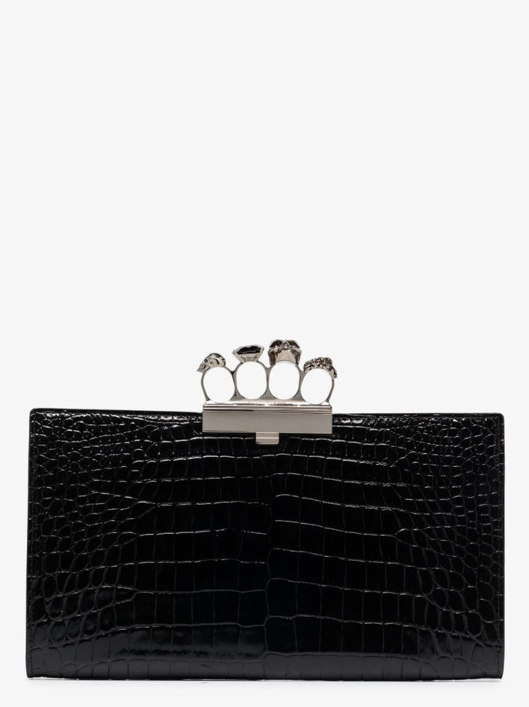 Black Skull Ring Leather Clutch Bag