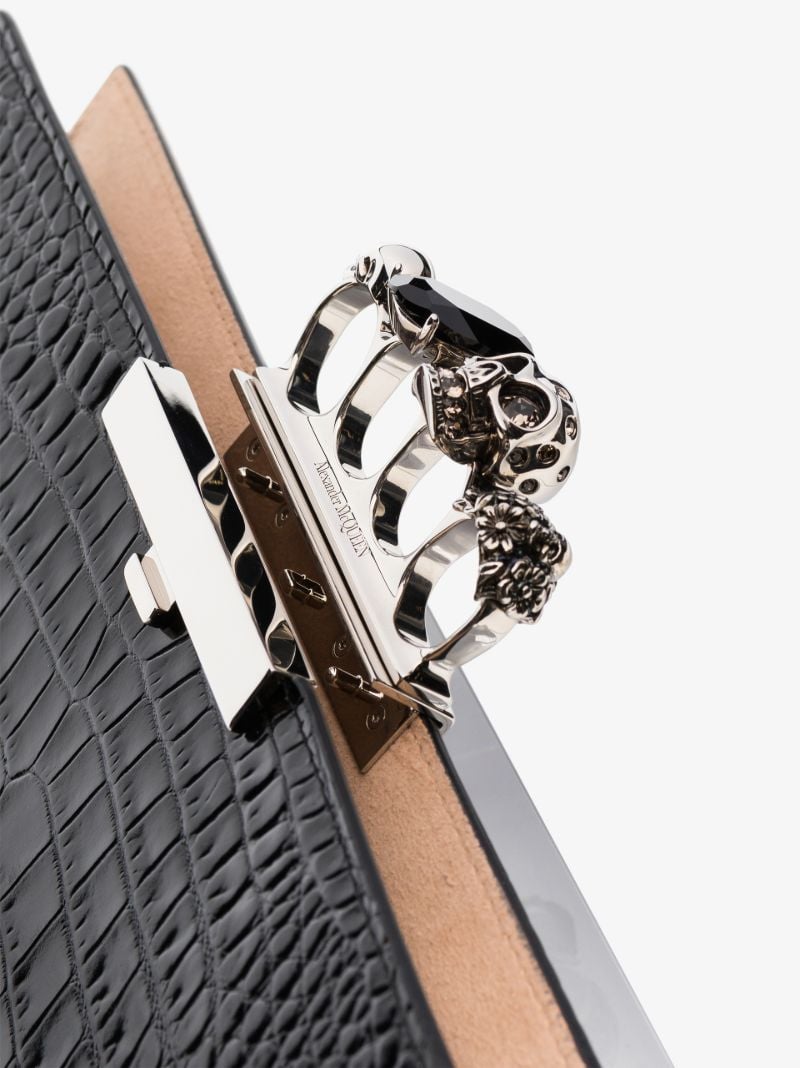 Black Skull Ring Leather Clutch Bag