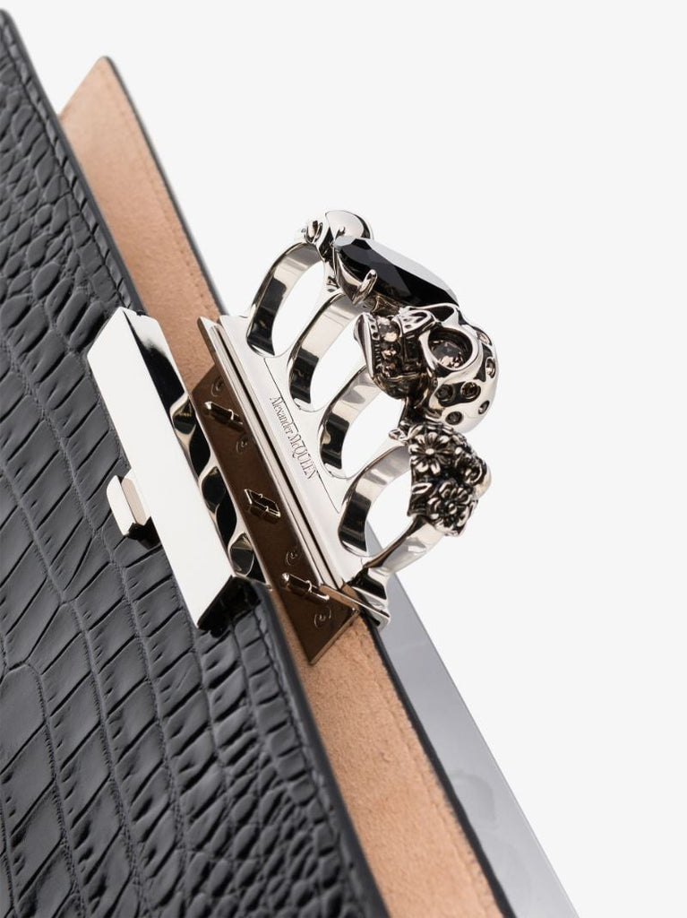 Black Skull Ring Leather Clutch Bag