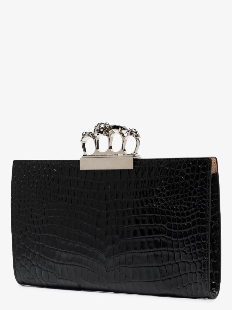 Black Skull Ring Leather Clutch Bag