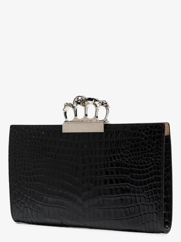 Black Skull Ring Leather Clutch Bag