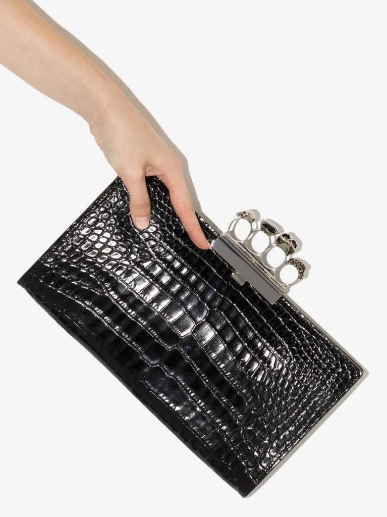 Black Skull Ring Leather Clutch Bag