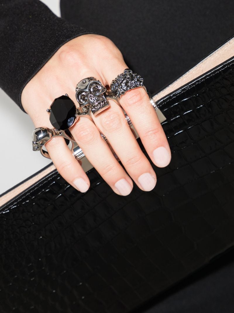 Black Skull Ring Leather Clutch Bag