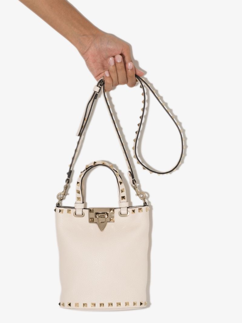White Rockstud Leather Bucket Bag
