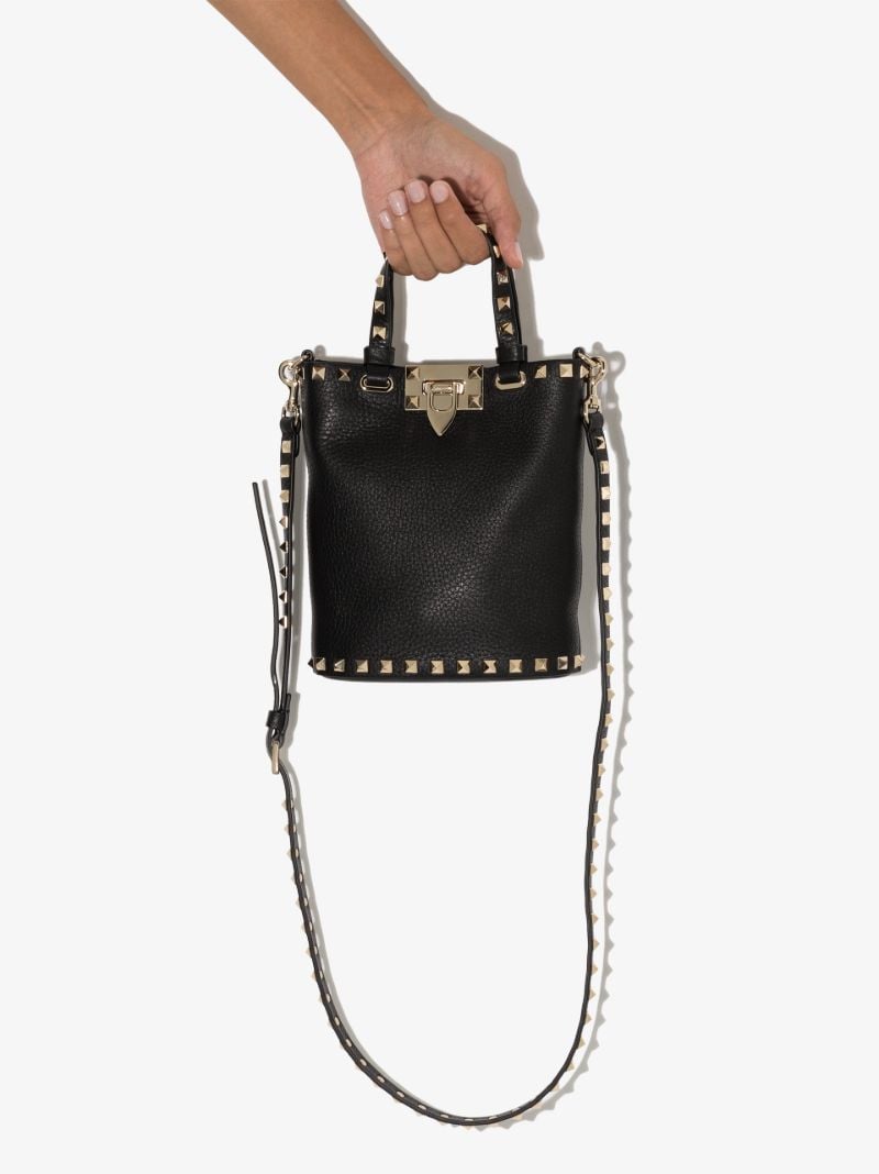 Black Rockstud Leather Bucket Bag