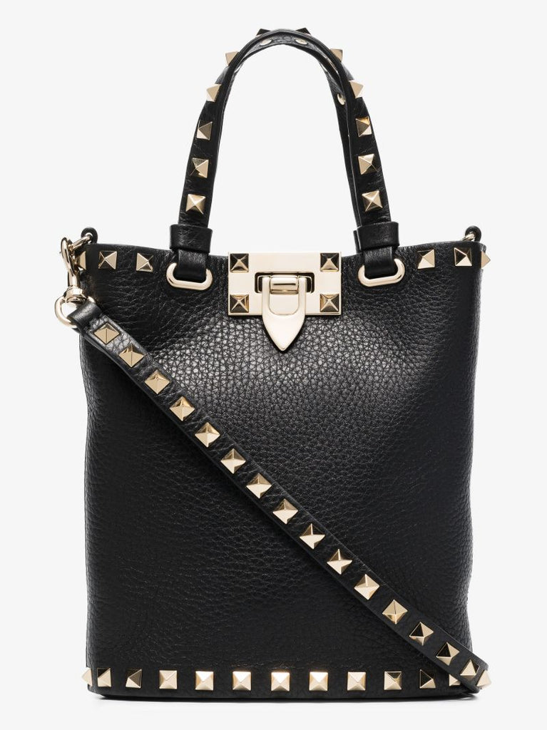 Black Rockstud Leather Bucket Bag
