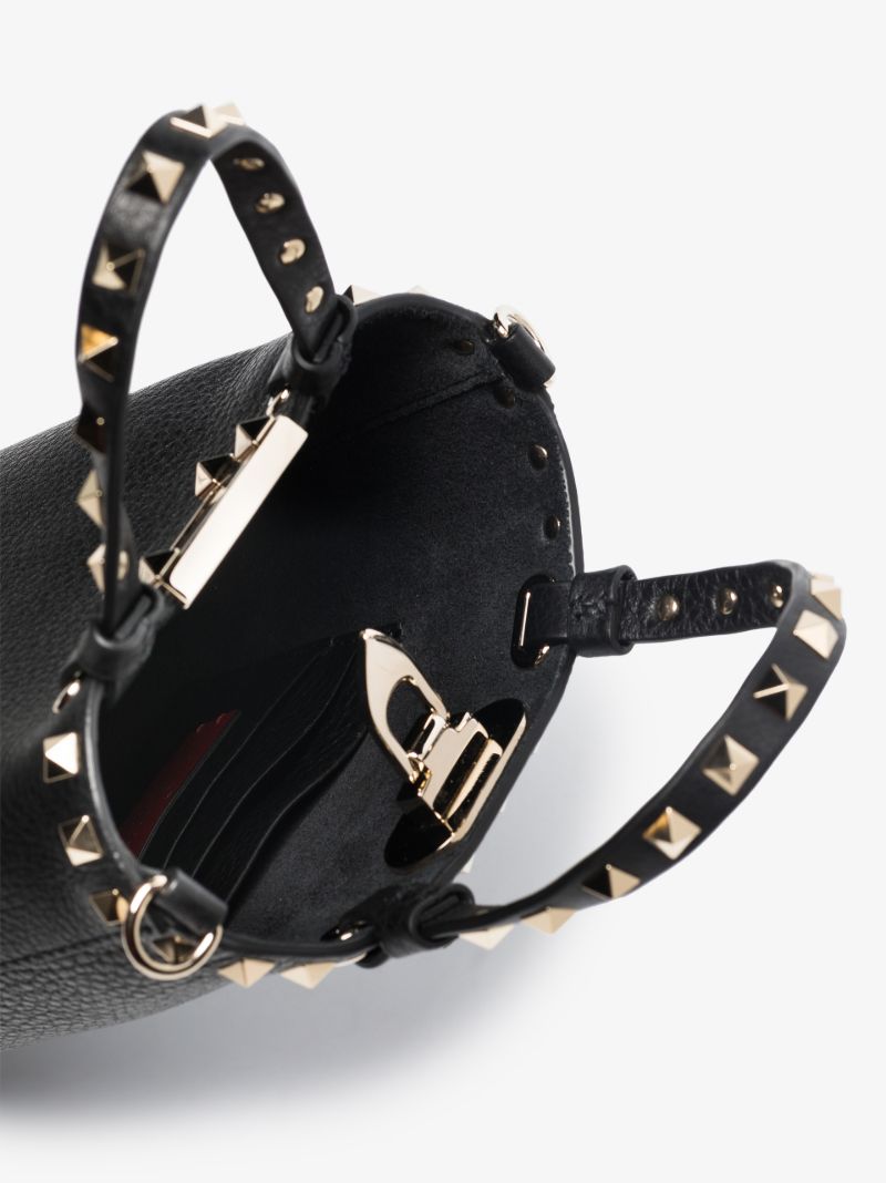 Black Rockstud Leather Bucket Bag